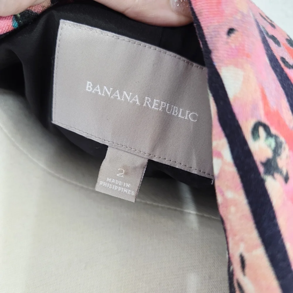 Banana Republic Bella Floral Stripe Blazer Jacket Pink Black Woven Size 2